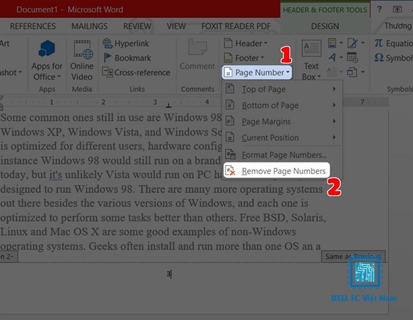 Hướng dẫn cách bỏ đánh số trang trong Word đơn giản nhất 3 cach bo danh so trang dellfcvietnam 3