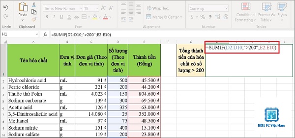 tính tổng các mã giống nhau trong excel
