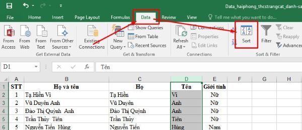 3+ Cách Sắp Xếp Tên Theo ABC Trong Excel Cực Kỳ Đơn Giản 2 cach sap xep ten theo abc trong excel congngheaz 2