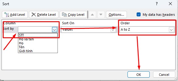 3+ Cách Sắp Xếp Tên Theo ABC Trong Excel Cực Kỳ Đơn Giản 3 cach sap xep ten theo abc trong excel congngheaz 3