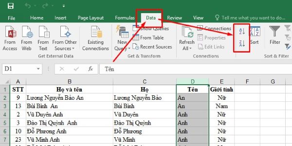 3+ Cách Sắp Xếp Tên Theo ABC Trong Excel Cực Kỳ Đơn Giản 4 cach sap xep ten theo abc trong excel congngheaz 4