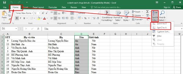 3+ Cách Sắp Xếp Tên Theo ABC Trong Excel Cực Kỳ Đơn Giản 5 cach sap xep ten theo abc trong excel congngheaz 5