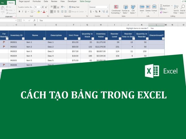 cach tao bang trong excel congngheaz