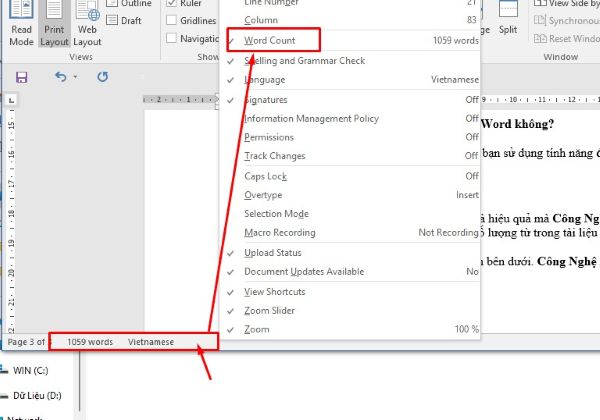 Đếm Chữ Trong Word: 3 Cách Đơn Giản Ai Cũng Làm Được 2 cach dem chu trong word congngheaz 2