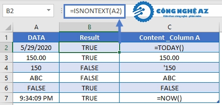 Hàm ISNONTEXT trong Excel là gì? Cách sử dụng hàm ISBLANK chi tiết 2 cu phap cua ham isnontext trong excel congngheaz
