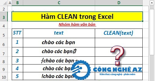 cu phap ham clean trong excel congngheaz