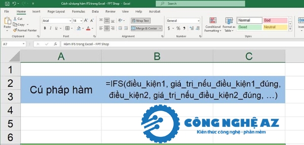 Hàm IFS trong Excel là gì? Cách sử dụng hàm IFS trong Excel chi tiết 2 cu phap ham ifs trong excel congngheaz