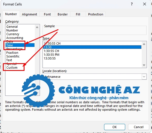 cach dinh dang o thoi gin de hien thi chinh xac congngheaz 1