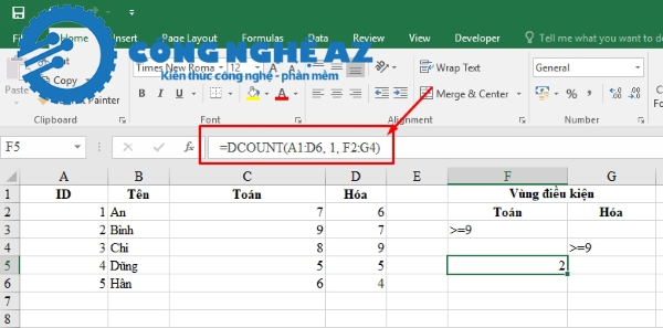 cach su dung ham dcount trong excel vi du 3 congngheaz